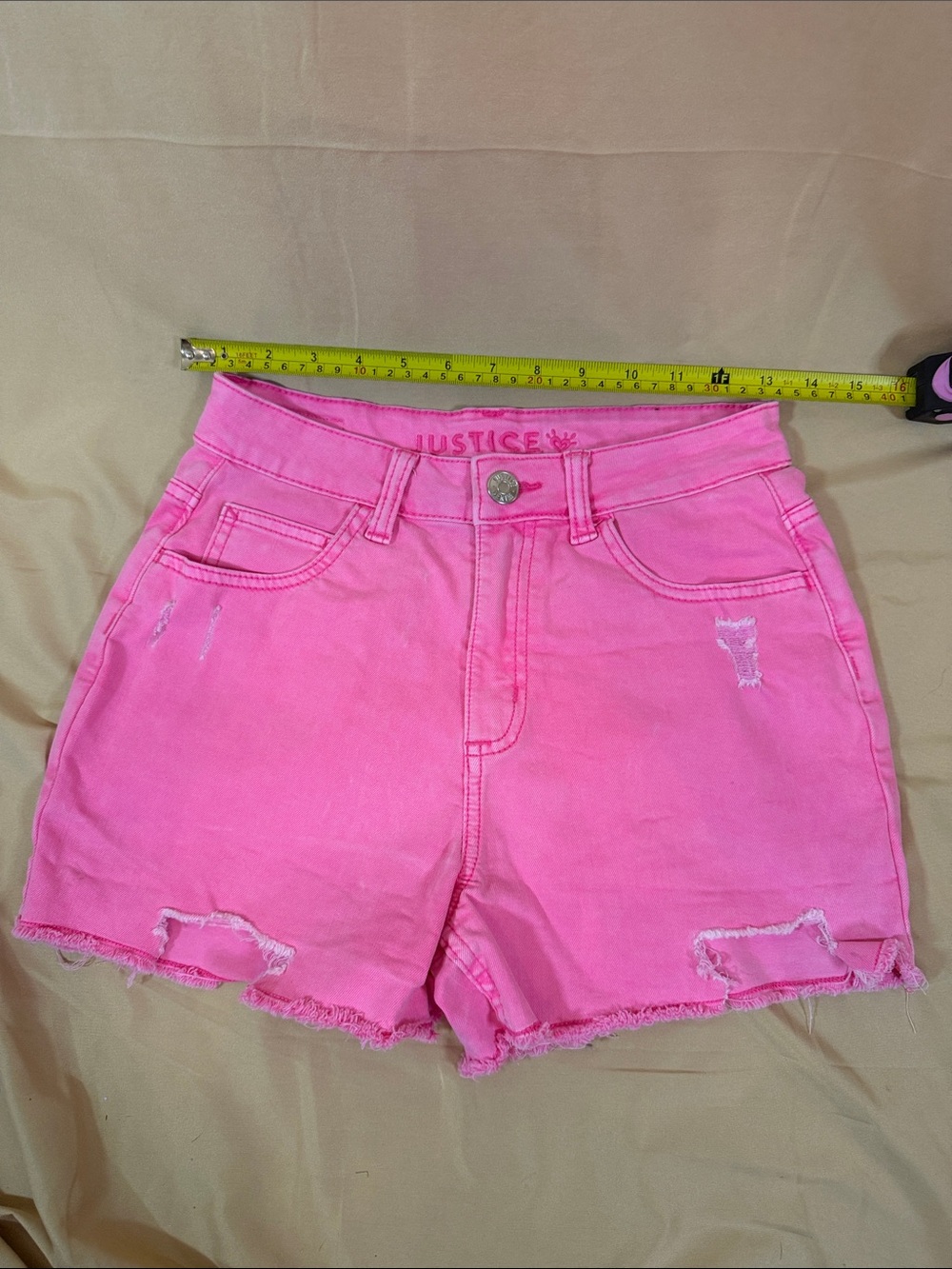 Justice Bright Pink Girls' High-Rise Denim Shorts
